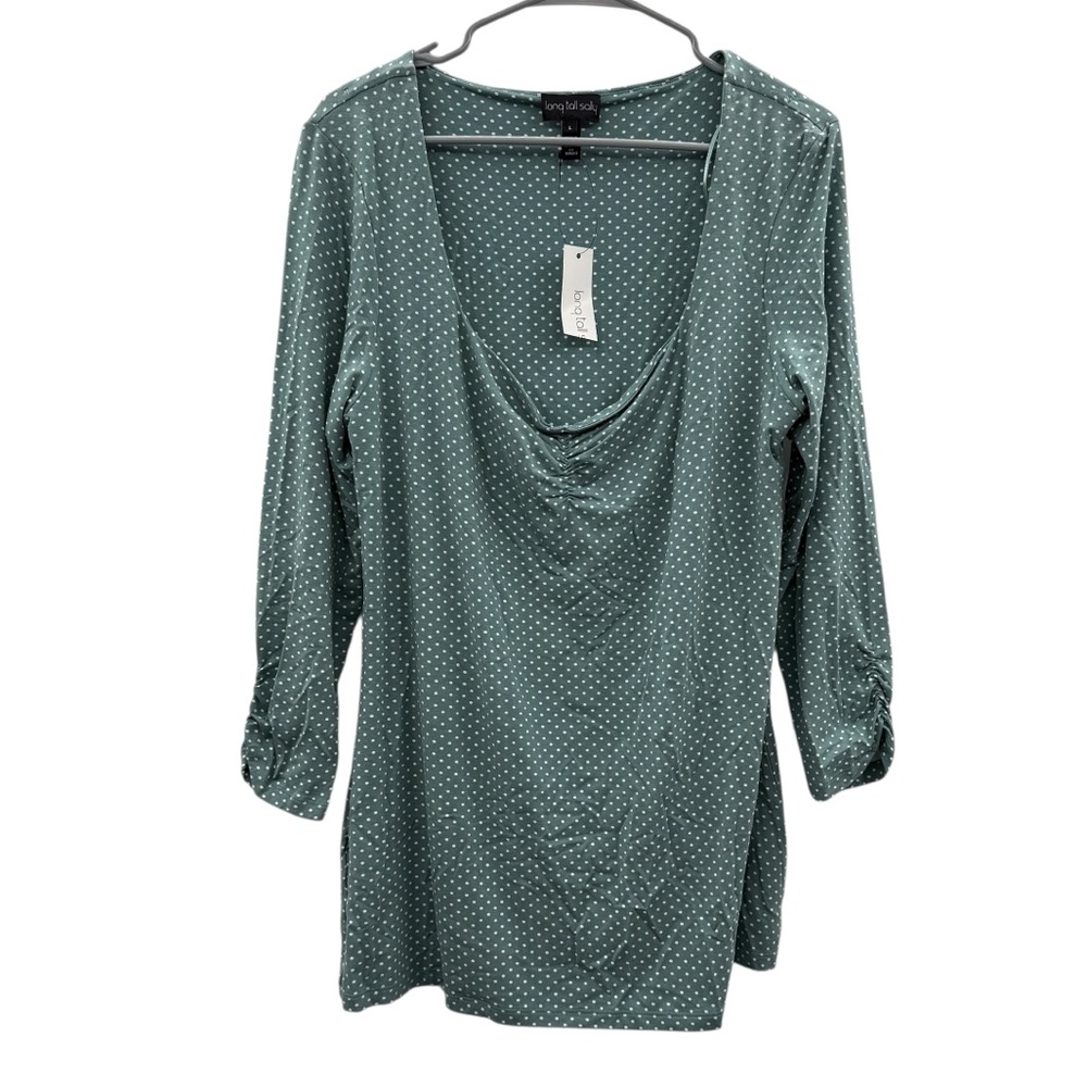 Long Tall Sally NWT Polka Dot Top Women’s‎ Size Large Sage White Sweetheart Neck